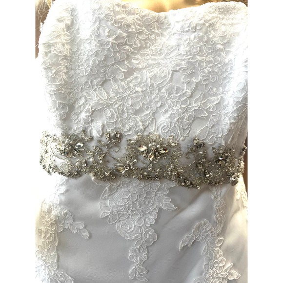 COSMOBELLA Designer Strapless Lace Wedding Dress Mermaid Style Bling Belt - Picture 3 of 10
